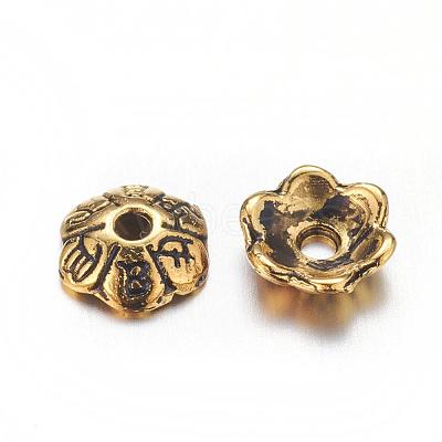 6-Petal Tibetan Style Alloy Flower Bead Caps TIBE-S220-AG-RS-1