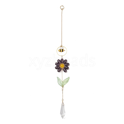 Alloy Enamel Bee & Glass Flower Crystal Suncatcher HJEW-TA00475-01-1