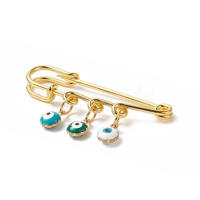 Rack Plating Brass Enamel Evil Eye Charms Safety Pin Brooch JEWB-BR00092-1
