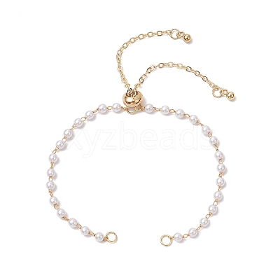 Handmade Brass & Round ABS Plastic Imitation Pearl Link Chain Slider Bracelet Making AJEW-JB01327-1