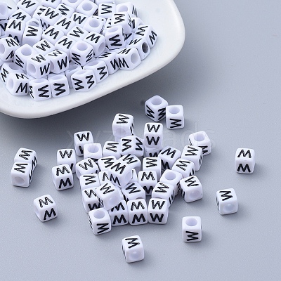 Acrylic Horizontal Hole Letter Beads PL37C9308-W-1