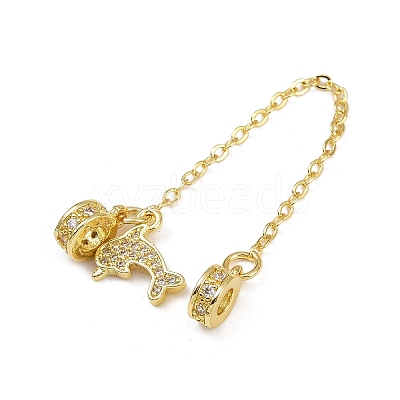 Brass Pave Clear Cubic Zirconia European Safety Chains with Charms KK-L236-16C-G-1