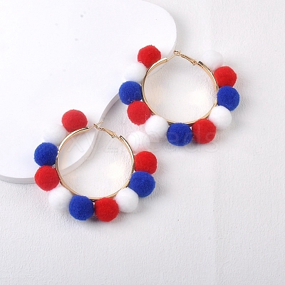 Cloth Round Beaded Hoop Earrings for Independence Day PW-WG35137-01-1