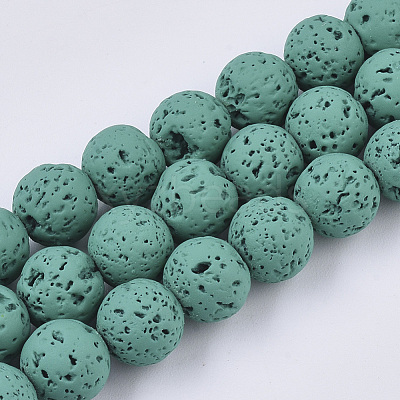 Spray Painted Natural Lava Rock Beads Strands G-N0324-D-03-1