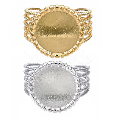 304 Stainless Steel Open Cuff Finger Ring Cabochon Settings STAS-T060-06-1