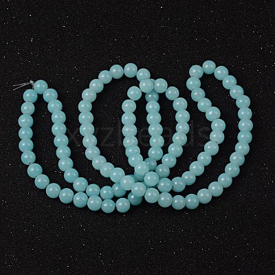 Pale Turquoise Color Spray Painted Round Imitation Jade Glass Beads Strands X-DGLA-S076-8mm-19-1