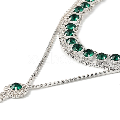 Brass Full Rhinestone Flat Round Tassel Y Necklaces for Women NJEW-M104-01S-01-1