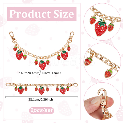 2Pcs Alloy Enamel Red Strawberry Charm Aluminum Bag Decorative Chains HJEW-UN00101-1