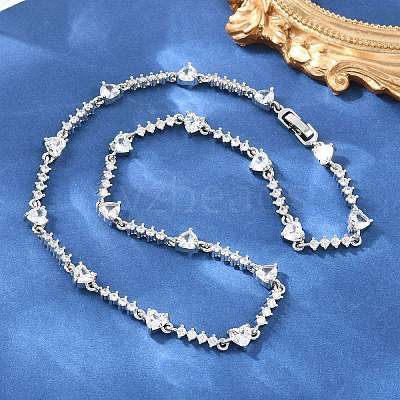 Brass Pave Clear Cubic Zirconia Heart Link Chain Necklaces KK-CBA4547-16B-P-1