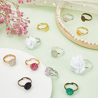 52Pcs 4 Style Adjustable Brass Ring Components KK-SC0002-93-1
