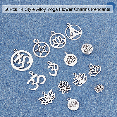 56Pcs 14 Style Tibetan Style Alloy Pendants TIBEP-PH0001-30-1