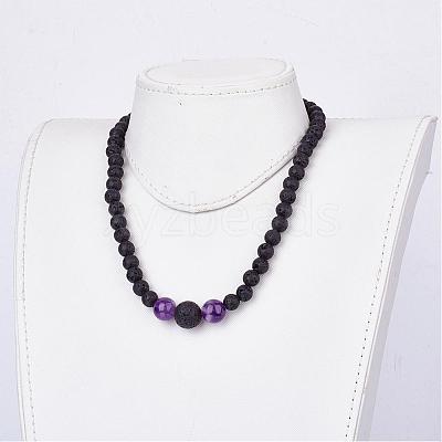Natural Amethyst Beaded Necklaces & Stretch Bracelets Jewelry Sets SJEW-JS00918-05-1