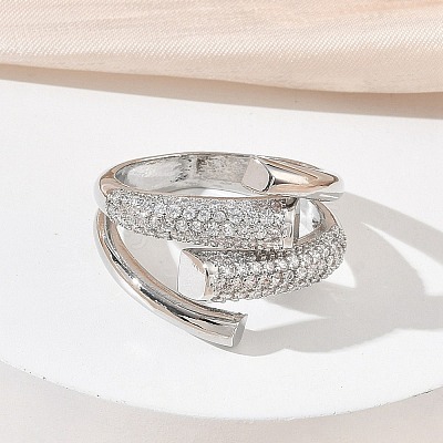 Brass Micro Pave Cubic Zirconia Cuff Open Rings for Women RJEW-L343-12P-01-1