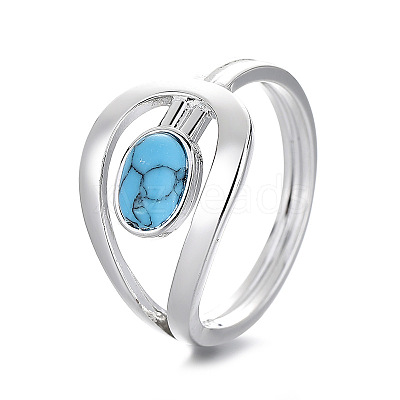 Oval Brass with Synthetic Turquoise Finger Rings FS-WG5DC9A-04-1