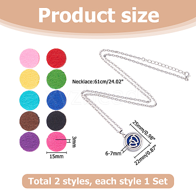 2 Sets Alloy Hollow Essential Oil Diffuser Perfume Locket Pendant 304 Stainless Steel Chain Necklaces NJEW-HS0001-22A-1