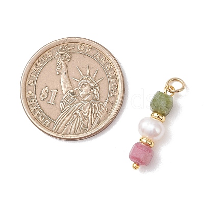 Natural Colorful Tourmaline Faceted Cube and Cultured Freshwater Pearl Potato Pendants PALLOY-JF04970-1