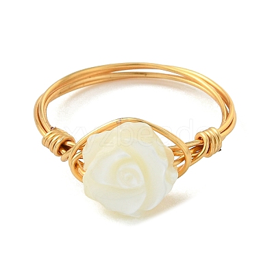 Copper Wired Natural Trochid Shell/Trochus Shell Finger Rings for Women RJEW-JR01054-1
