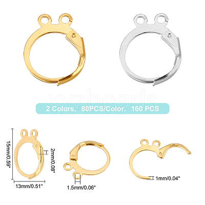 160Pcs 2 Colors Brass Leverback Earring Findings KK-FH0002-92-1