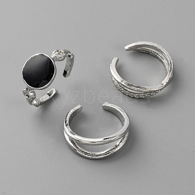 3Pcs Oval Alloy Enamel Adjustable Cuff Rings Sets for Women RJEW-WH0011-40P-1