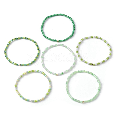 6Pcs Glass Seed & Brass Beaded Stretch Bracelets Set BJEW-JB09538-02-1