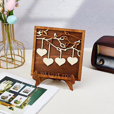Wooden Family Tree With Heart Tag Sign AJEW-WH0609-088-1