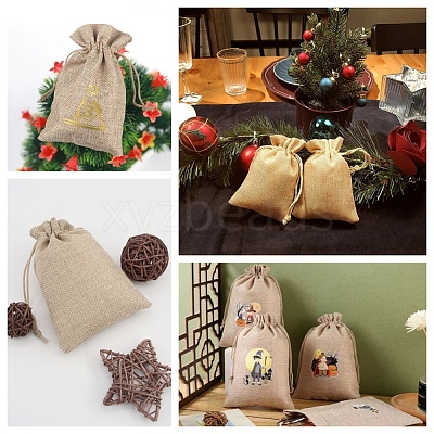 Polyester Imitation Burlap Packing Pouches Drawstring Bags ABAG-BBC0001-02B-01-1