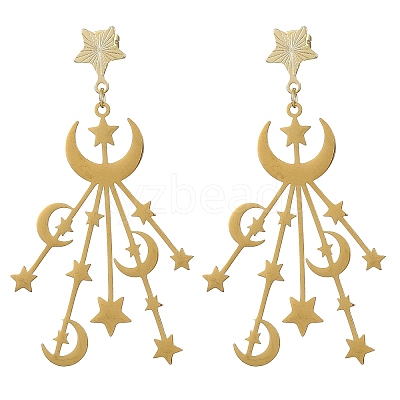 201 Stainless Steel Moon & Star Dangle Stud Earrings for Women EJEW-TA00368-1