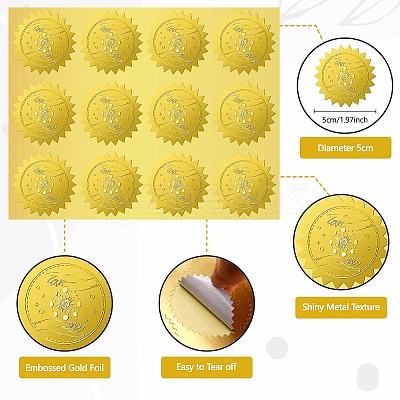 12 Sheets Self Adhesive Gold Foil Embossed Stickers DIY-WH0451-050-1