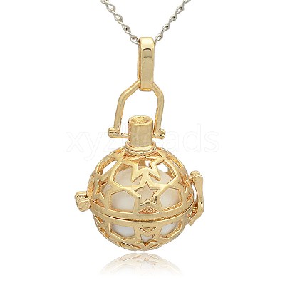 Golden Tone Brass Hollow Round Cage Pendants KK-J226-02G-1