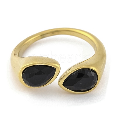 Ion Plating(IP) 304 Stainless Steel Rhinestone Teardrop Cuff Open for Women RJEW-N046-04C-G-1