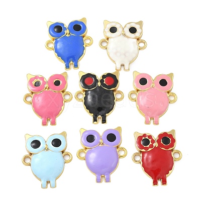 Rack Plating Brass Enamel Owl Connector Charms KK-A234-027G-1
