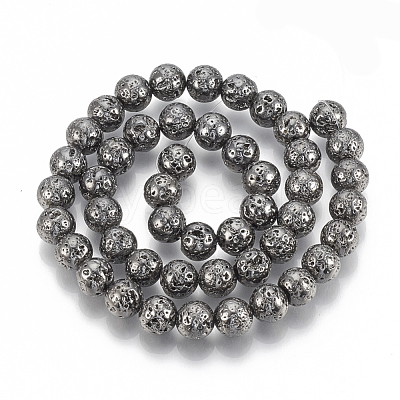 Electroplated Natural Lava Rock Beads Strands G-T061-55D-6mm-1