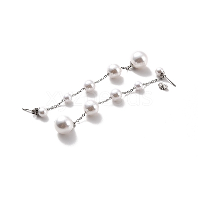 Round Plastic Pearl Beaded Long Chain Dangle Stud Earrings STAS-D179-05P-1