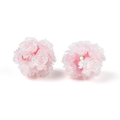 Polymer Clay Rhinestone Beads with Embossed Resin Roses RESI-T059-01A-02-1