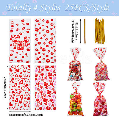 100Pcs 4 Styles Valentine's Day Themed OPP Plastic Bags ABAG-TA0001-41-1