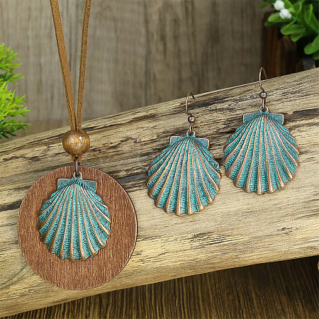 Bohemian Alloy Enamel & Wood Pendant Necklaces & Dangle Earrings Sets WG0DDDA-06-1