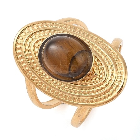 Oval Natural Tiger Eye Finger Rings RJEW-Z057-14G-01-1