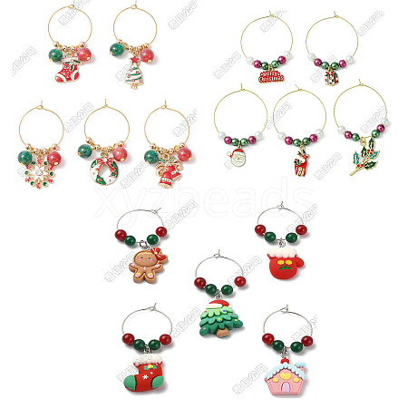 15Pcs Christmas Theme Alloy Enamel Wine Glass Charms AJEW-CA00008-1