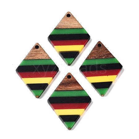 Jamaican Colour Epoxy Resin & Walnut Wood Pendants RESI-N039-122N-1