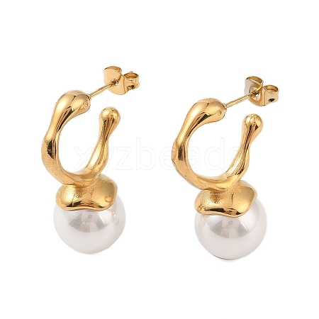 Ion Plating(IP) 304 Stainless Steel with ABS Imitation Pearl Stud Earrings for Women EJEW-N055-14G-1