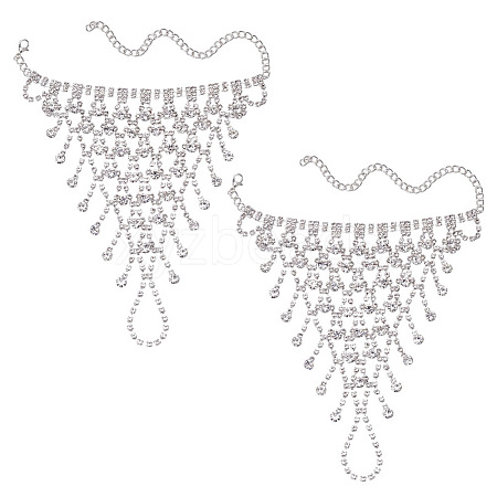 2Pcs Brass Rhinestone Chain Finger Rings Bracelet BJEW-ME0001-01S-1