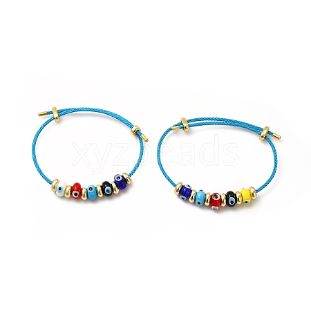 Lampwork Evil Eye & Brass Beaded Bangle BJEW-L679-04G-06-1