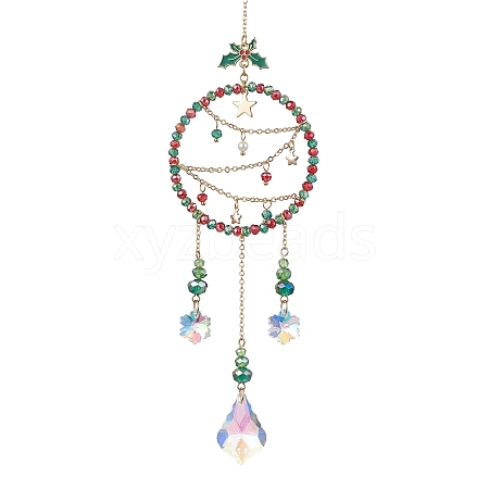 Christmas Theme Glass Ring Pendant Decoration HJEW-TA00229-1