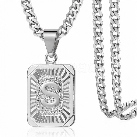Rectangle with Letter Pattern 304 Stainless Steel Pendant Necklaces FS-WGFC766-40-1