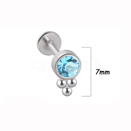 316L Surgical Stainless Steel & G23 Titanium & Aquamarine Rhinestone Flat Round Cartilage Earrings WGA7630-11-1