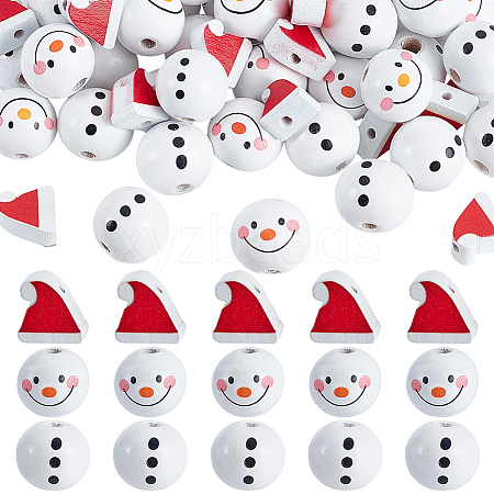 60Pcs 3 Styles Christmas Theme Printed Wood European Beads WOOD-PH0003-21-1