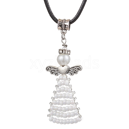 Seed Beads Loom Angel Pendant Necklaces NJEW-MZ00061-01-1