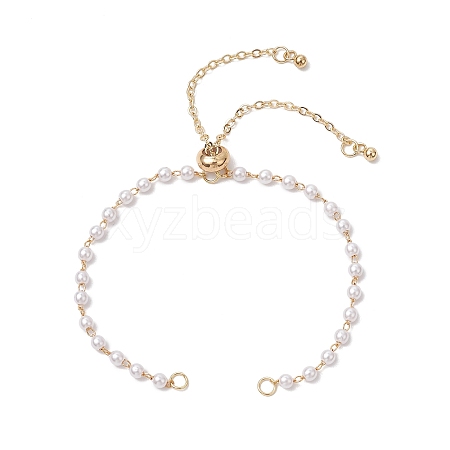 Handmade Brass & Round ABS Plastic Imitation Pearl Link Chain Slider Bracelet Making AJEW-JB01327-1