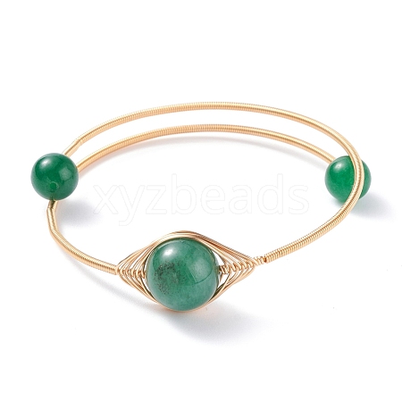 Natural Green Aventurine Round Beaded Bangle BJEW-JB07816-02-1