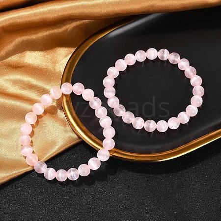 Dyed Natural Selenite Round Beaded Stretch Bracelets for Women G-U005-02L-1